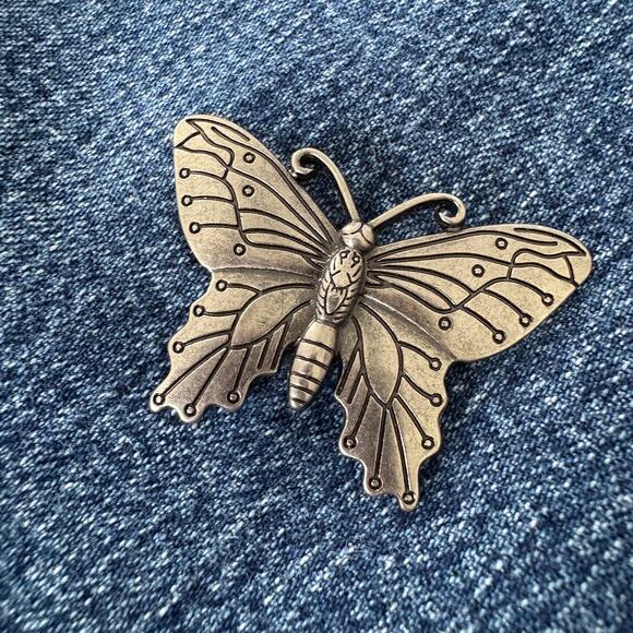 Upcycled Y2K Denim Micro Skirt Pleated Hem Fairy Butterfly Chain Streetwear Blue - Picture 3 of 7